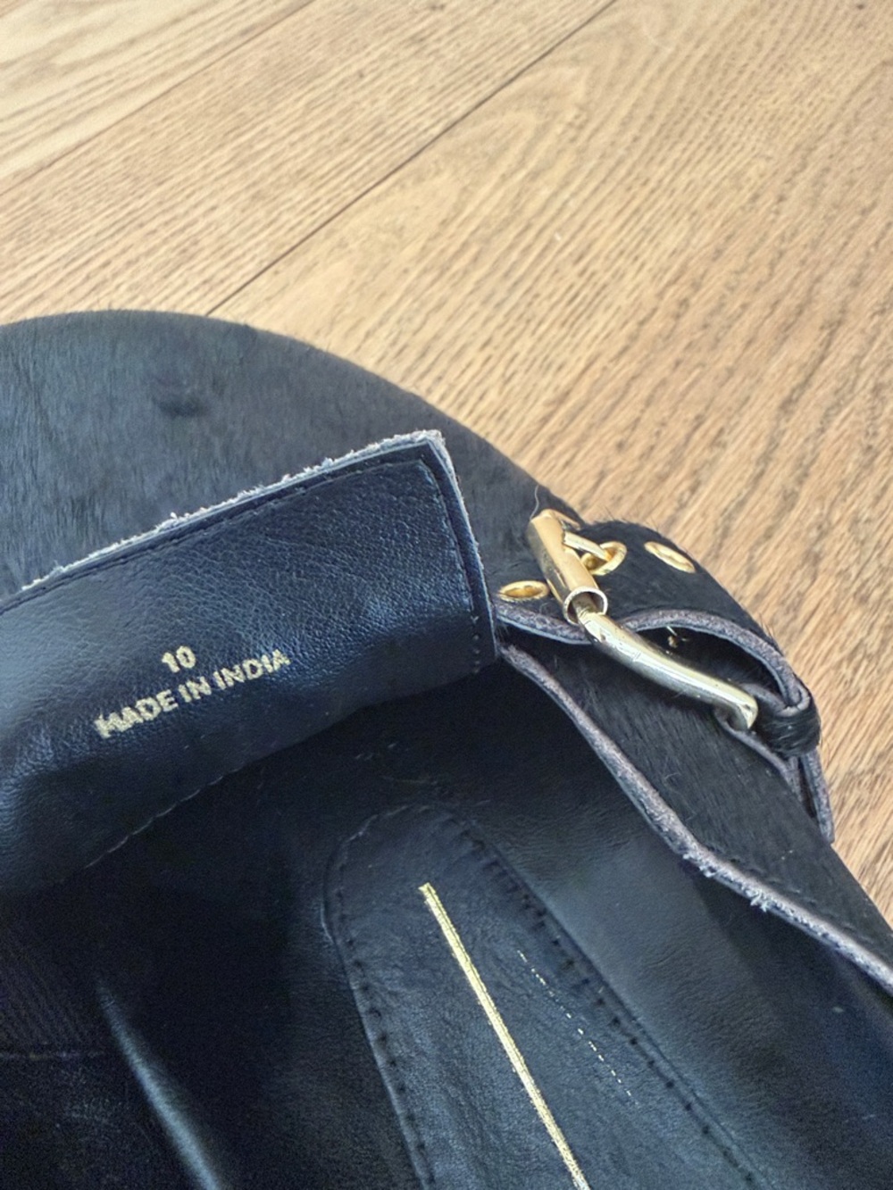 Brand new Dolce Vita Black Calfhair Slip-On Mules with Gold Buckles - Picture 7 of 9